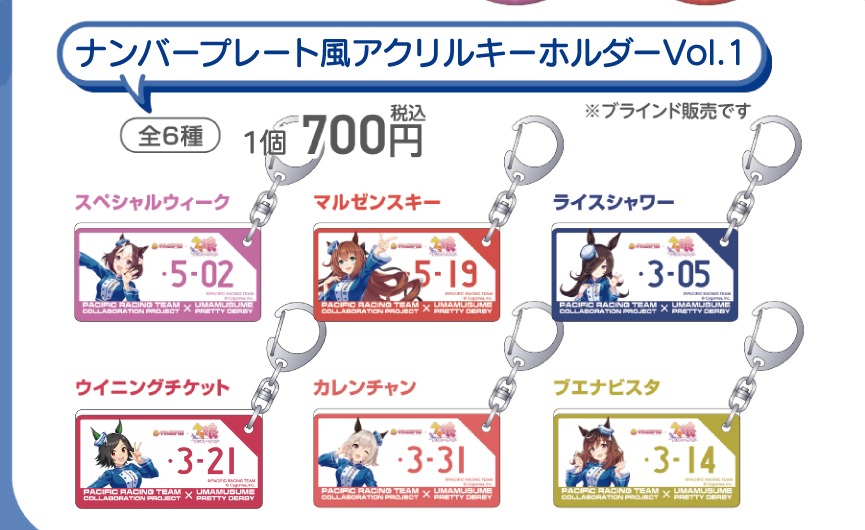 ナンバープレート風アクリルキーホルダーVol.1(PACIFIC公式商品画像からの切り出し)
